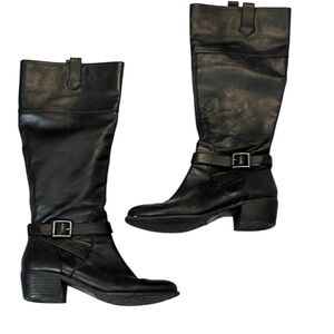 Marc Fisher Black Leather Knee-High Block Heel Riding Boots 8.5